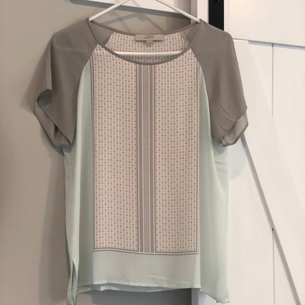 LOFT Mint/Gray Lightweight Casual Blouse